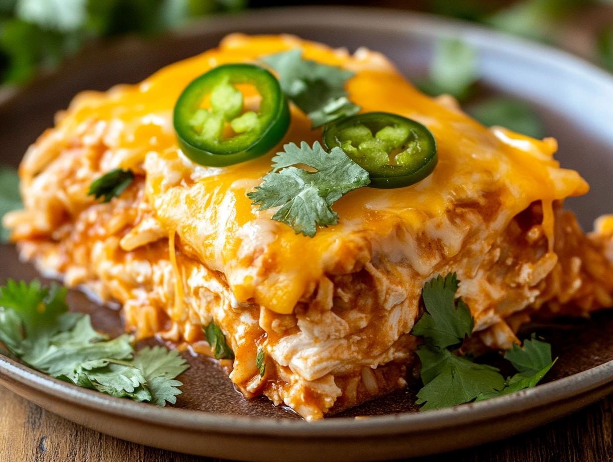 Chicken & Rice Enchilada Casserole - JuicyTable