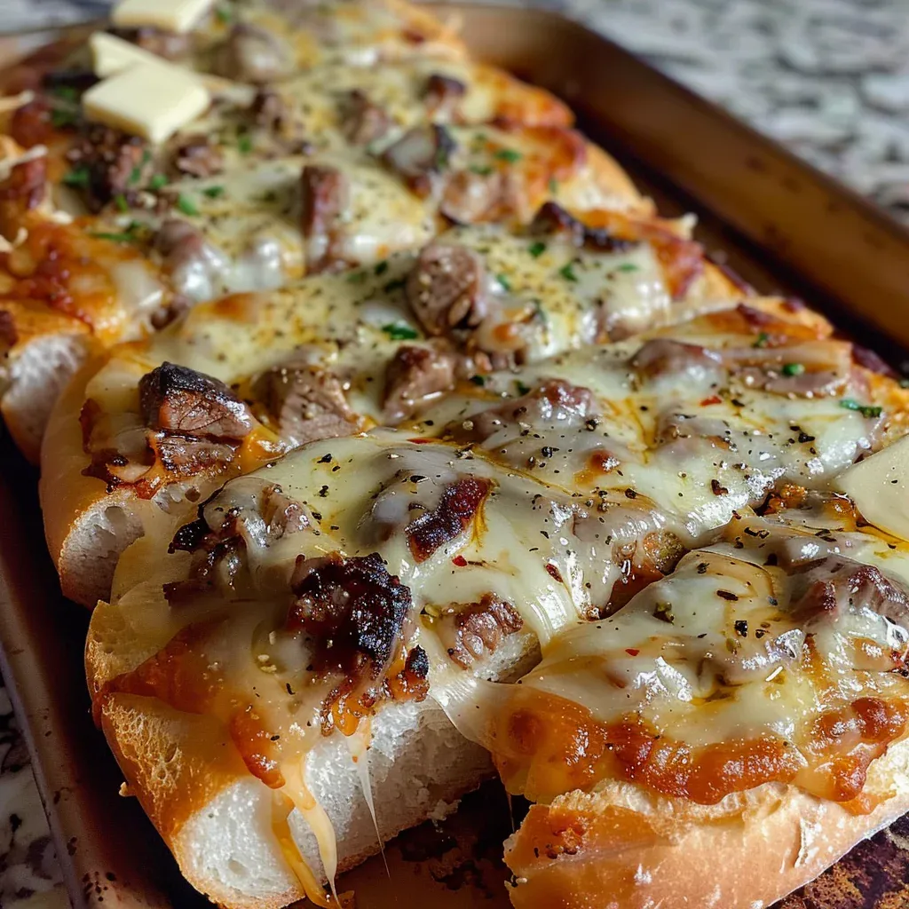 Steak Garlic Cheese Bread recipe that melts in minutes - Recipe Image