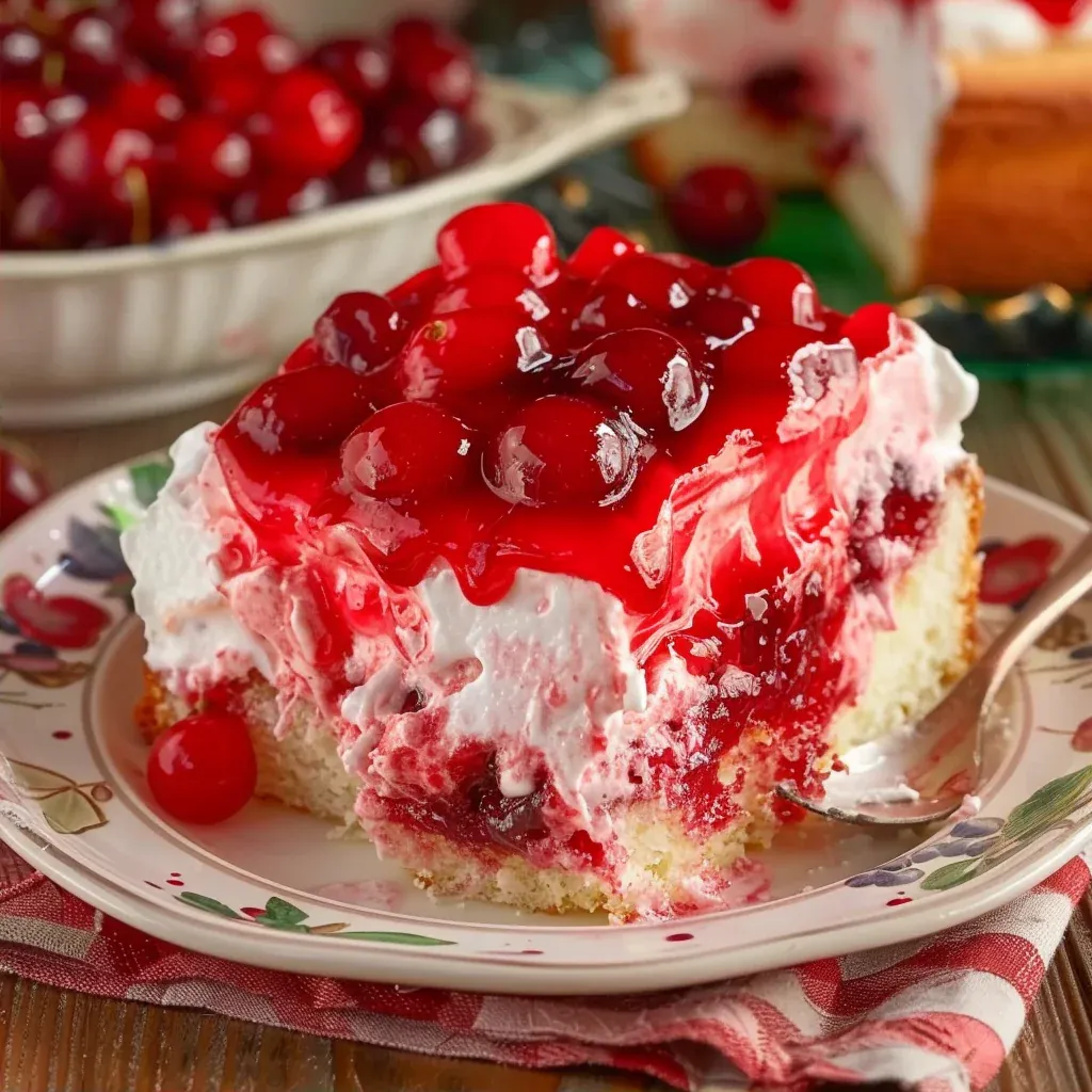 Easy Cherry Poke Cake Recipe with Creamy Topping - Recipe Image