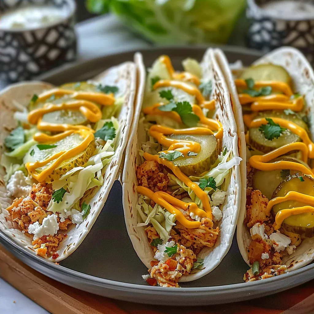 Crispy Dill Pickle Ranch Chicken Tacos - Recipe Image