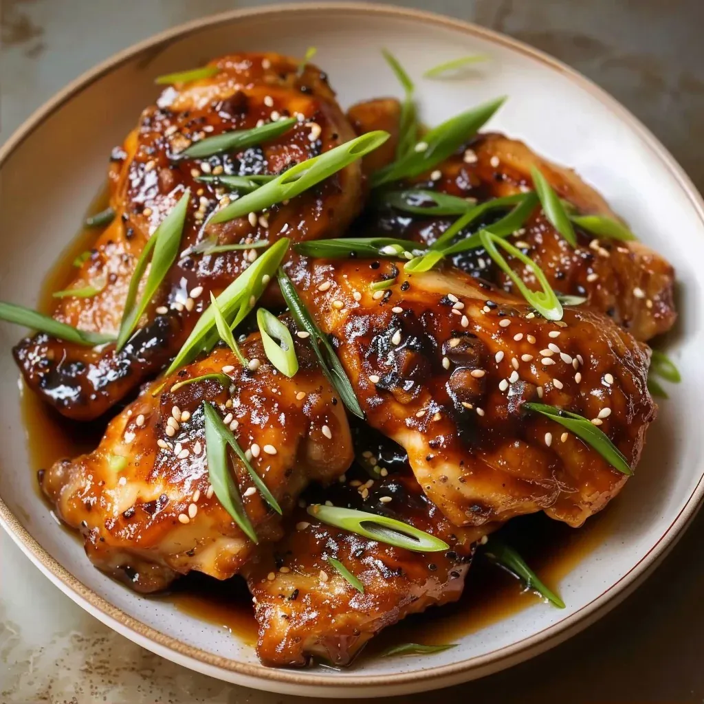 Slow Cooker Chicken Thighs with Sticky Dark Amber Glaze - Recipe Image