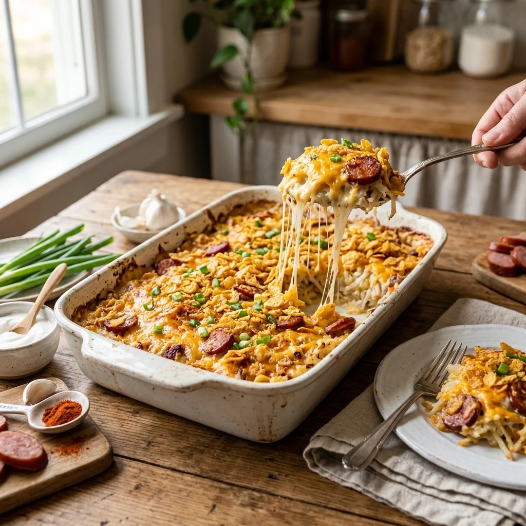 Kielbasa Sausage Cheesy Potato Casserole Everyone Will Ask You to Make Again - Recipe Image