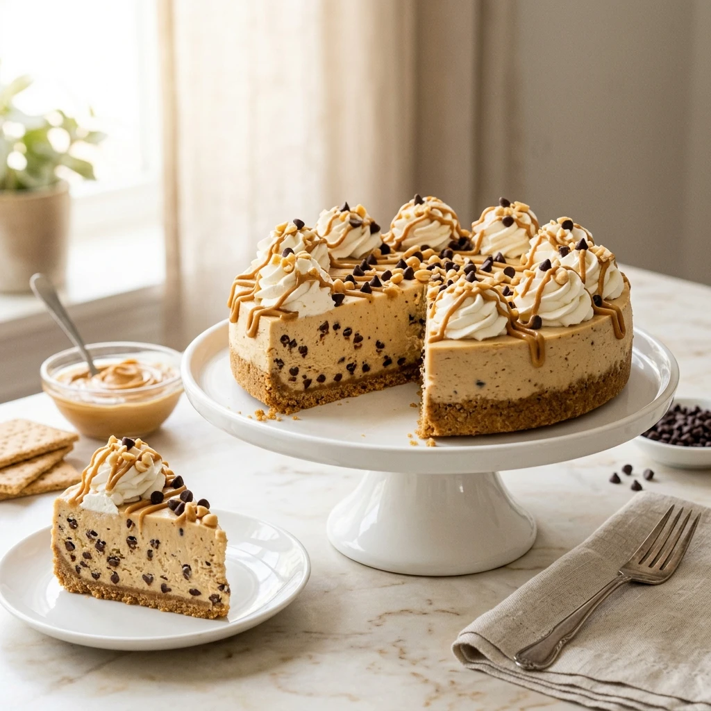 No-Bake Peanut Butter Chocolate Chip Cheesecake Everyone Loves - Recipe Image