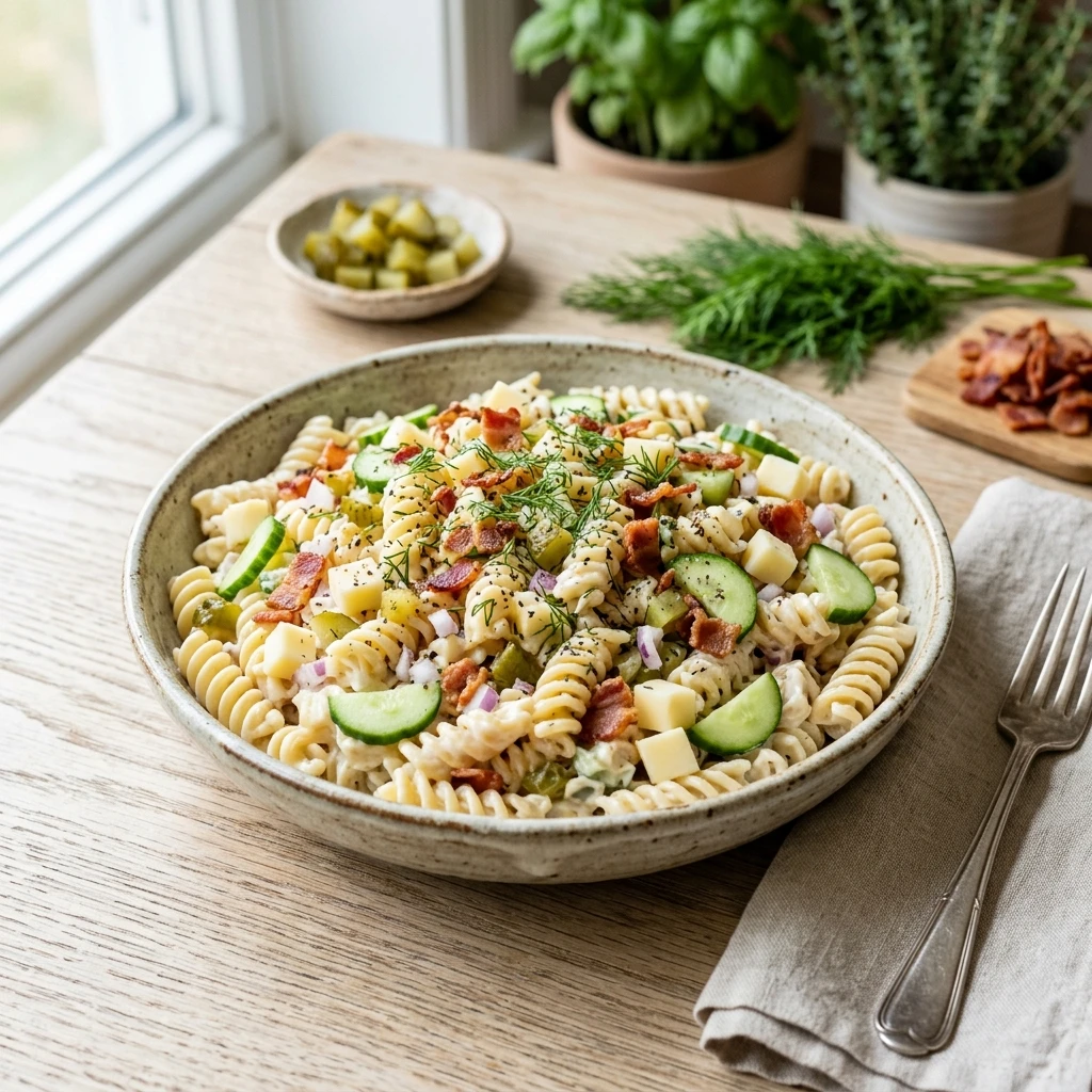 Dill Pickle Bacon Pasta Salad Everyone Will Ask For - Recipe Image
